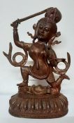 A large cast iron figure of Tara partially gilded, (28.5 cm). Provenance: From the Sidhu Family