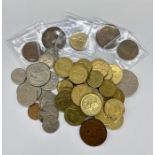 A quantity of Australian and New Zealand, one and two dollar coins. Lesser denominations and pre-