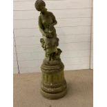 A garden statue of a lady pouring water on a column base (H92cm)