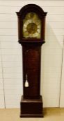 8 Day English longcase clock with strike, Brass dial with silver chapter rings, named Lockwood