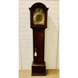 8 Day English longcase clock with strike, Brass dial with silver chapter rings, named Lockwood