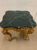 A gilt broca style marble top table (H50cm Sq78cm)