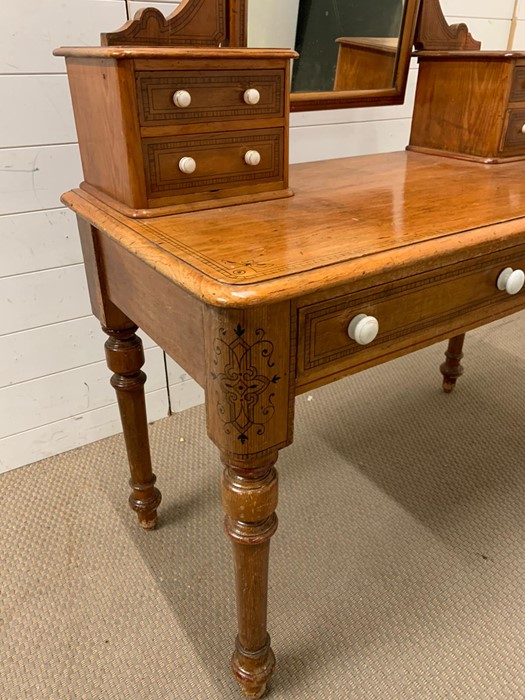 A Victorian pine dressing table with painted string details (H140cm W110cm D84cm) - Image 2 of 4