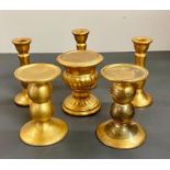 Six various gilt candle holders