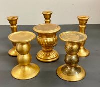 Six various gilt candle holders