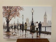 A print of London street scene on a canvas