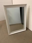 A painted white wall mirror with a bevel edge (108cm x 76cm)