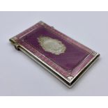 A Victorian silver and pink enamel card case, makers mark George Unite, hallmarked for Birmingham