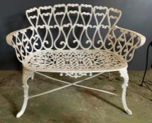 A white two seater metal bench (W93cm)