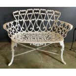 A white two seater metal bench (W93cm)