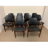 Eight EON chairs and two carvers in teak with black seat pads and back