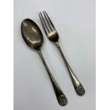A Hallmarked silver fork and spoon, Birmingham hallmark, makers mark RC