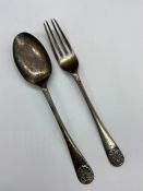 A Hallmarked silver fork and spoon, Birmingham hallmark, makers mark RC