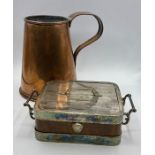 A Copper jug and a Vintage Sardine Box