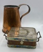 A Copper jug and a Vintage Sardine Box