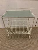Small glass top and metal base table (H47cm W41cm D28cm)