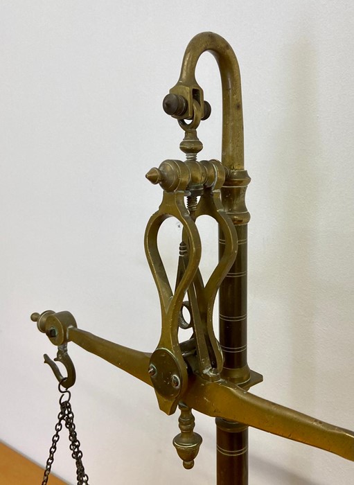 Vintage antique brass balance scales with weights - Image 3 of 4