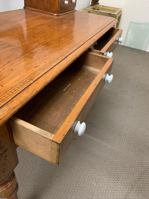 A Victorian pine dressing table with painted string details (H140cm W110cm D84cm) - Image 4 of 4