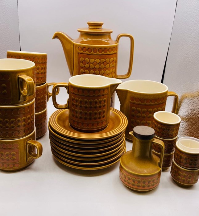 A 1970's Hornsea Pottery "Saffron" tea service to include, six cups and eight saucers, tea pot, milk - Image 3 of 4
