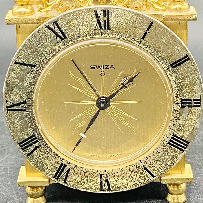 A rare Vintage brass Swiza eight day travel alarm clock, Swiss made. - Image 6 of 6