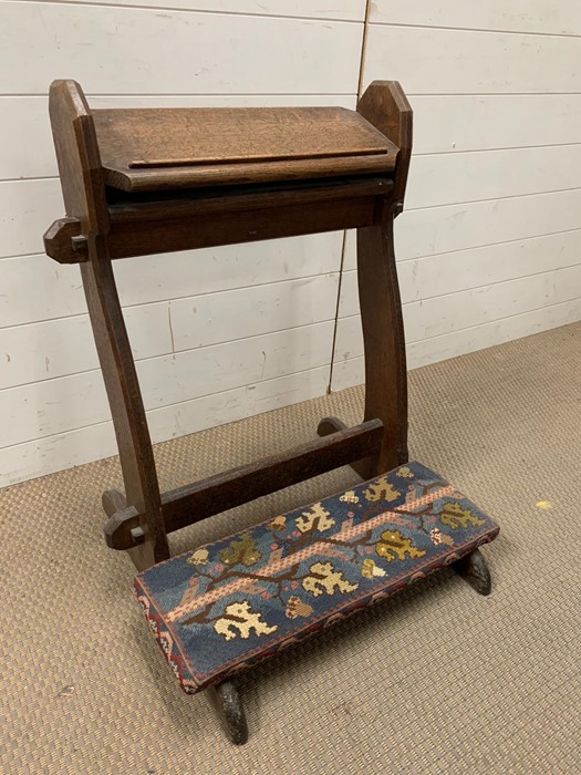 A prayer kneeler with tapestry cushions (H80cm W56cm)