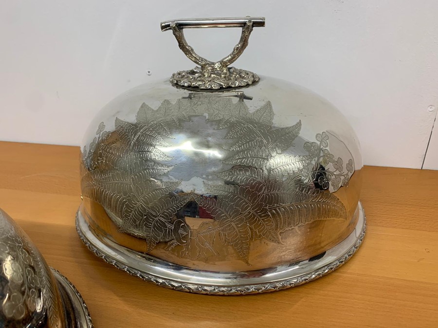 A Pair of substantial HH& S silver plated cloche with foliate engraving - Image 4 of 10