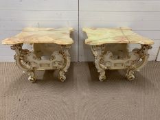 A pair of Silik baroque end tables with hand finished floral decoration to top