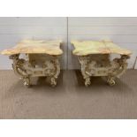 A pair of Silik baroque end tables with hand finished floral decoration to top