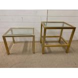 Two Mid Century brass framed side tables with glass top, one by Pierre Vandel Paris (H52cm W50cm