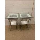 Two wicker tables with glass tops (H56cm top sq40cm)
