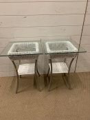 Two wicker tables with glass tops (H56cm top sq40cm)