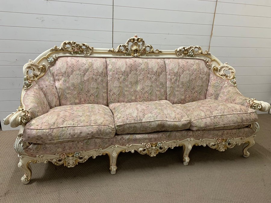 A three seater Silik baroque sofa with scrolled arms and feet - Image 3 of 7