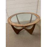 A G-Plan Astro circular Mid Century coffee table with glass top (Dia84cm)