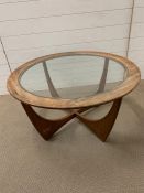 A G-Plan Astro circular Mid Century coffee table with glass top (Dia84cm)