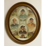 Oval Picture of Victorian Jockeys, Tod Sloan, Mornington Cannon, O Madden and T Loates