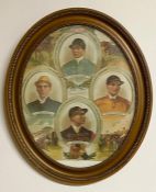 Oval Picture of Victorian Jockeys, Tod Sloan, Mornington Cannon, O Madden and T Loates