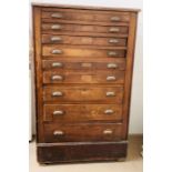 A Ten drawer collectors cabinet with brass cup handles