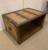 A wooden trunk with metal work (H50cm W90cm D64cm)