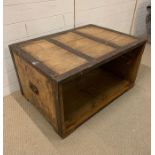 A wooden trunk with metal work (H50cm W90cm D64cm)