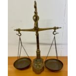 Vintage antique brass balance scales with weights