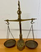 Vintage antique brass balance scales with weights