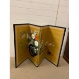 A four panel screen divider of an oriental flower cart (H93cm W43cm each panel)