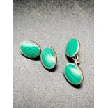 A pair of Gents silver cuff links with malachite