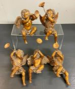 Five gilt plaster cherubs