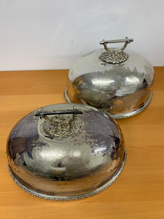 A Pair of substantial HH& S silver plated cloche with foliate engraving - Image 3 of 10