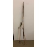 A vintage long bow and arrow set