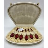 A suite of six red enamel, silver gilt spoons, circa 1920-1930 Norwegian 925 silver.