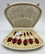 A suite of six red enamel, silver gilt spoons, circa 1920-1930 Norwegian 925 silver.