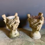 A pair of small planters with ladies around the outside (H34cm)