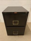 A two drawer metal filing cabinet (H70cm W37cm D62cm)